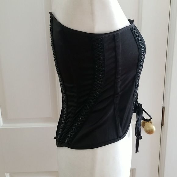 Charlotte Russe, NWT, black corset, size L, snap back, tie front, Y2K, Brittany - Picture 2 of 16